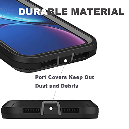 For Iphone Xr Case With 2 X Screen Protector, Heavy Duty Shockproof/Drop Proof/Dust Proof 3-Layer Military Protection Full Body Rugged Defender Durable Cover For Apple Iphone Xr (Black & Gray) #TOP3