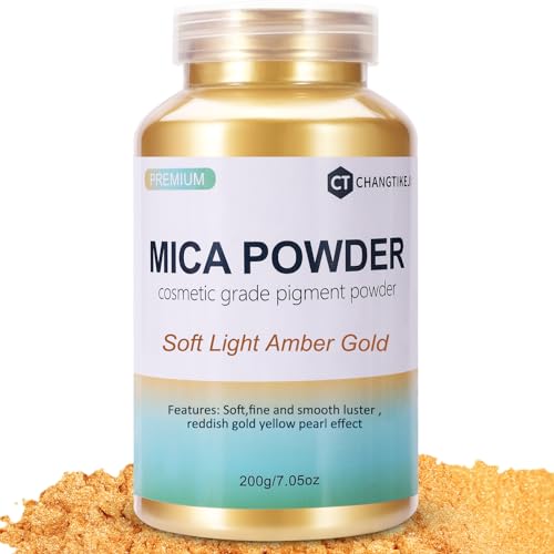 Mica Powder,7.05OZ(200g),Soft Light Amber Gold Mica Powder Pigment for Epoxy Resin,Lip Gloss,Car Paint,Dye,Soap Making,Nail Polish,Epoxy Resin,Candle Making,Bath Bombs