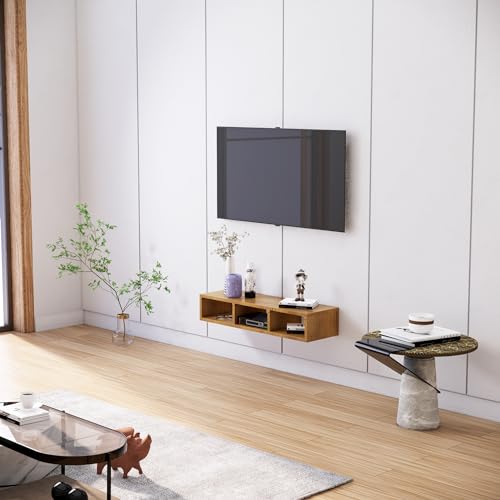 Image of TV Unit for Living Room 30 to 52 Inch, Engineered Wood TV Unit Wall Mounted Entertainment Unit Set Top Box Stand with Storage Shelves for Books & Decor Unit for Bedroom (Giant Wood)