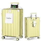 [SupTrip] スーツケース 機内持ち込み 多機能 キャリーケース 大型 超軽量 キャリーバッグ 耐衝撃 USBポート付き カップホルダー付き 充電機能 荷物フック 隠しフック機能 静音 ダブルキャスター 360度回転 修学 泊まる 旅行 出張 (イエロー, L (62L/1週間程度))