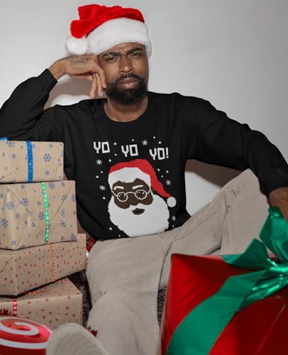 Tstars Yo Yo Black Santa Ugly Christmas Shirt for Men Tacky Sweater Style Xmas Holiday Mens Long Sleeve T-Shirt3