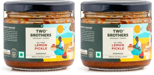 Image of Two Brothers Organic Farms Lemon Pickle Sweet and Sour (300g) | Oil Free & Vinegar Free Lime Pickle | Handmade, Fresh with No Artificial Preservatives (Pack of 2)