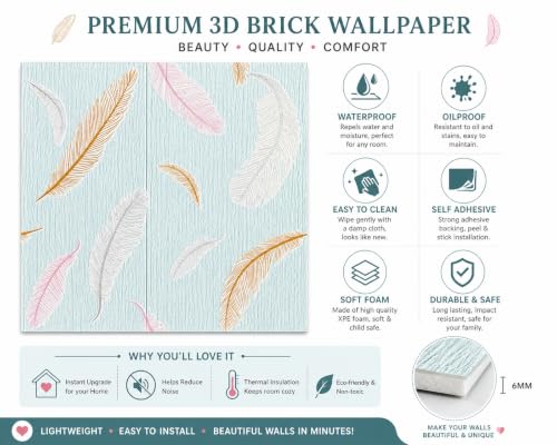 Image of Barebeauty 70 x 70 CM Brick Wallpaper 3D Wall Panel | Self-Adhesive Waterproof Foam Wall Sticker | Peel & Stick Decor for Home, Bedroom & Living Room (Pack of 4, 21.08 Sq. Ft. Approx)