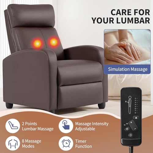Image of BestMassage Recliner Chair with 2 Point Massage Feature |Leather Dark Brown