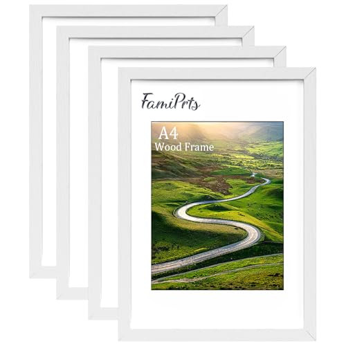 4Pack A4 Frame Wooden A4 Picture Frames with A5 Mount Photo Frames