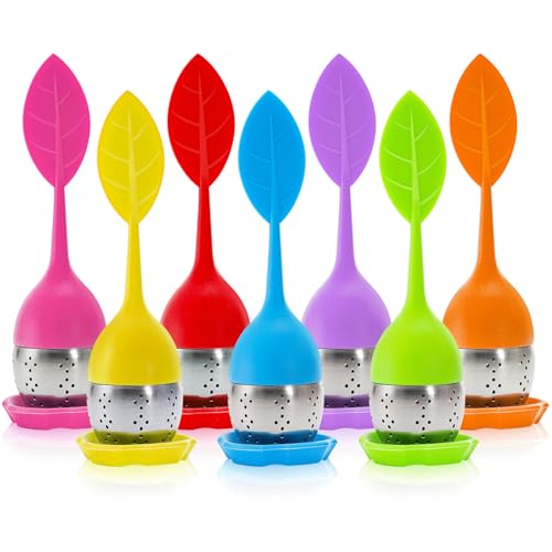 Bekith 7 Pack Silicone Tea Infuser, Cute Loose Leaf Tea Steeper, Fine Mesh Tea Strainer with Drip Tray, Stainless Steel Tea Filter Ball Tea Diffuser Steeper for Cup Mug