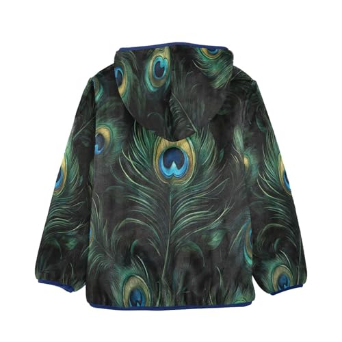 Green Peacock Feathers Toddler Fleece Jacket Girl Boys Hooded Fleece Jacket Coat Warm Outwear Zip-up 3-10T2