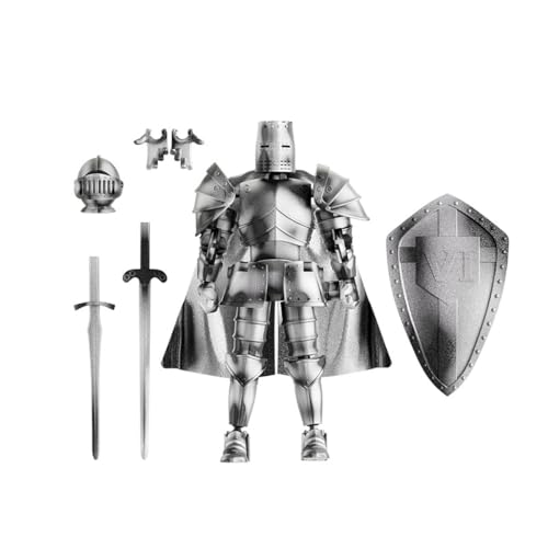IYOOCSS Medieval Knight Action Figure, Multi-Jointed Movable Dummy T13 Articulated Robot Figure, Fantasy Warrior Display Model (Assembly Required) (Silver)