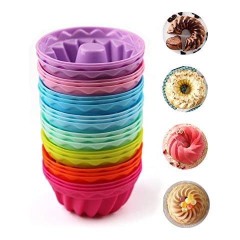 Mlying Mini Gugelhupfform Silikon 24 Stück Gugelhupf Backform Wiederverwendbare Muffinförmchen Cupcake Klein Kuchenform Mini Gugelhupf Ø 6,5cm Cover
