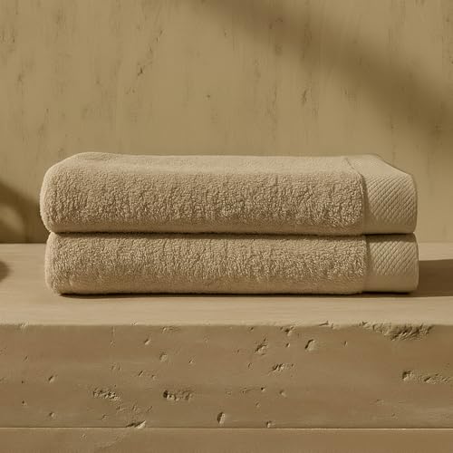 Toallas de ducha de 70x140 Oasis para baño: juego de 2 toallas de algodón beige absorbentes 2