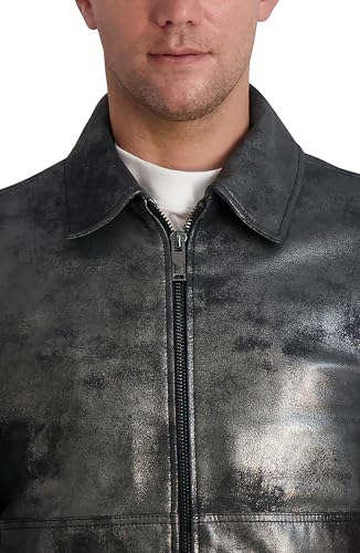 Image of Karl Lagerfeld Men's Shirt Collar Silver Leather Jacket