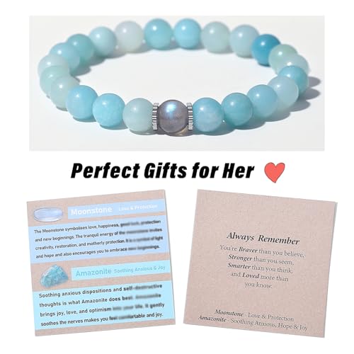 Amazonite Moonstone Bracelet for Girls Women - Natural Stones Bracelet for Her Comes in Gift Box2