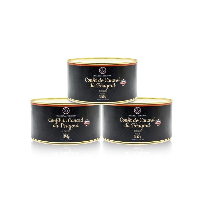 Cellier du Périgord - Confit de Canard du Périgord IGP Lot de 3 x 4 Cuisses soit 4050g 12 Cuisses - Graisse de Canard - Viande Fondante Croustillante - Recette...