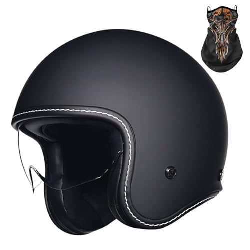Motorcycle Open Face Helmet DOT/ECE Approved 3/4 Motorcycle Helmet with Retractable Sun Visor Half Helmet for Adults E,L (57-58cm)