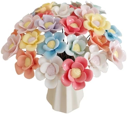 Handmade 3D ceramic colorful flowers Set of 25 blooming eternally, perfect home decor for living rooms, bedrooms, and offices. Unique gifts for Valentine's Day, birthdays and anniversaries. (colorful) image 5