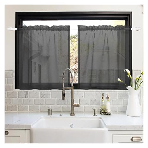 Cortinas cortas transparentes impermeables con bolsillo para varilla de tul 8