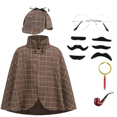 AGCOAH Kids Detective Costume Girls Boys Costumes 6PCS for Halloween Cosplay(Brown,15.7inch)