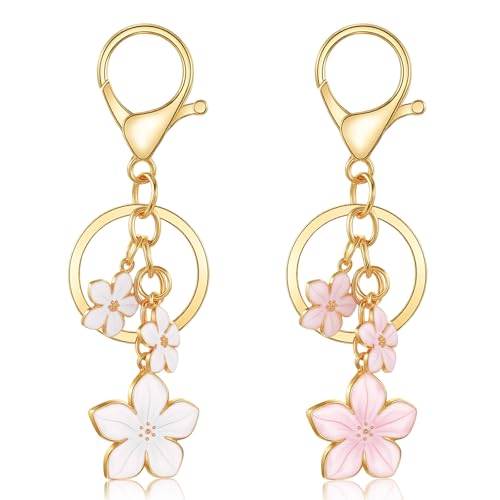 Ouligay 2 St&uuml;ck Cute Schl&uuml;sselanh&auml;nger Blume f&uuml;r M&auml;dchen Damen Aesthetic Bag Charms S&uuml;&szlig; Rosa Tasche Anh&auml;nger Taschenanh&auml;nger f&uuml;r Frauen Beste Freundin Geburtstag Geschenke Kollegen Erzieherin Lehrer