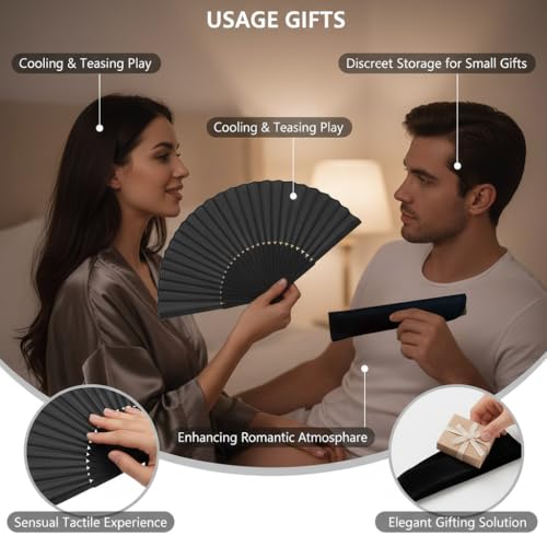 CBMZHF Handfächer aus Seide, chinesisch, faltbar, für Hochzeit, Tanz, Aufführung, Heimdekoration, mit Aufbewahrungstasche, 2 Stück
