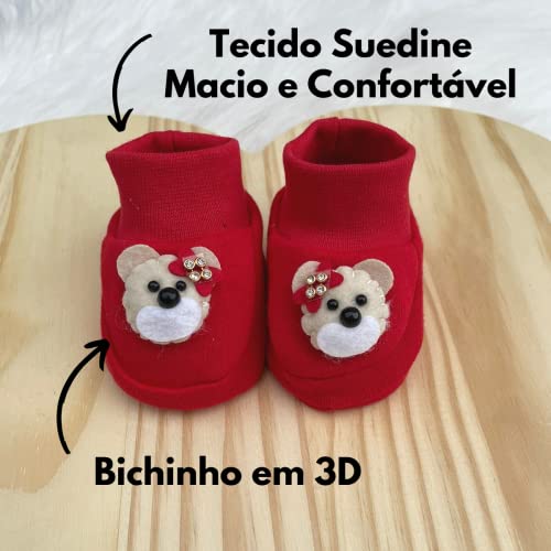 Kit Recem Nascido Ursinha Vermelho Bebê Sapatinho Touca Luvas Prendedor Bico