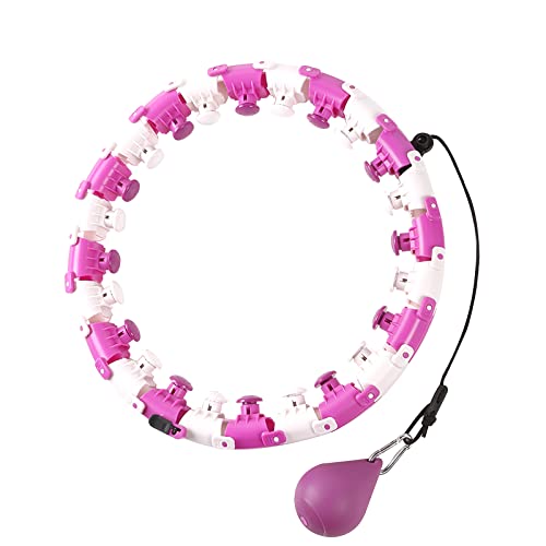 Weighted Hoola Hoops 24 Detachable Knots Hula Smart Hoops for Adults Weight Loss Fitness Hoola Hoop Plus Size for Exercise Adjustable with Weight Auto-Spinning Ball Non-Drop Pilates Hoop Trainer