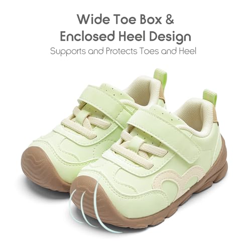 Image of Balabala Girls Boys Toddler Sneakers Wide Toe Box Walking Shoes | Unisex Kids Sneakers with hook-and-loop straps, non-slip soles, soft heel cushion, and flexible support for play