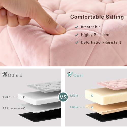 Image of CAROLMADE Folding Storage Ottoman Cube Velvet Footstool with Wood Legs Ottoman Footrest for Living Room and Bedroom Pink, 15 inchx12.6 inchx15.4 inch