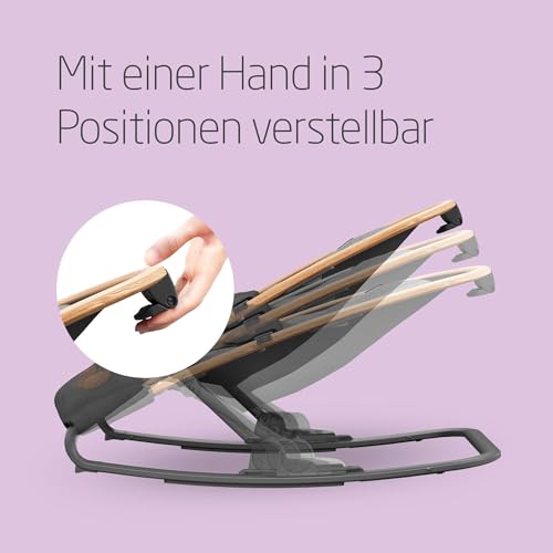 Maxi-Cosi Kori 2-in-1-Babywippe, 0–6 Monate, bis 9 kg, Baby Bouncer, 3 mit einer Hand einstellbare Liegepositionen, leicht & kompakt, Easy-in-Gurt, Kissen für Neugeborene, Essential Graphite