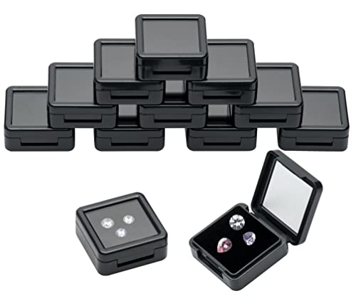 6 Pcs Gemstone Display Box Jewelry Box Container With Glass Top Lids For Gems, Coins,Diamond 1.6" Easy Open (Black) #TOP1