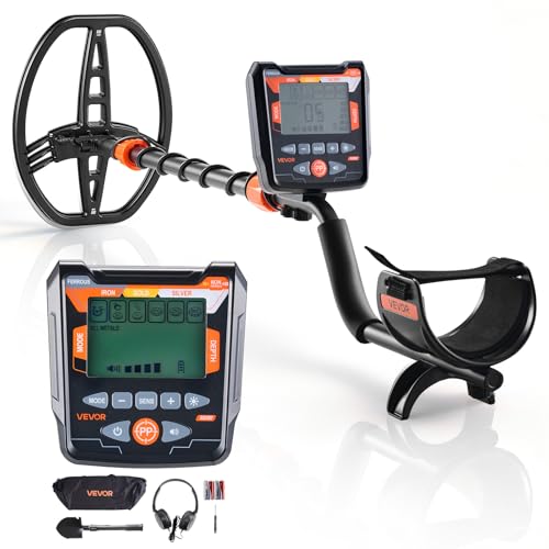 VEVOR Metal Detector for Adults, 254 mm, Professional High Accuracy Gold Detector, IP68 Waterproof Search Coil with Display, Headphones, 5 Modes, Adjustable Length, for Detecting Gold Treasure Hunting