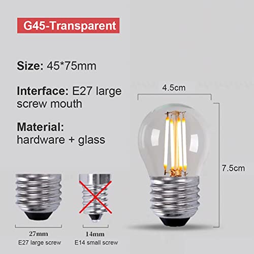 HUA QIANG WANG Vintage E27 LED Edison G45 Globe Light Bulbs (10-Pack) | 2700K Warm White, Clear Glass, 4W Non-Dimmable Decorative Filament Bulbs for Accent & Ambient Lighting
