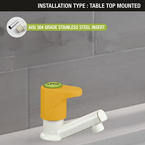Image of LIPKA Pack of 2 Sunflow Pillar Tap Faucet | PTMT Water Tap | Ivory /Yellow Color | Plastic | Polished