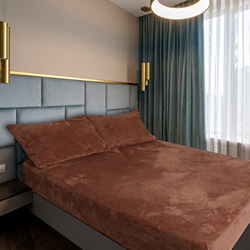 Ramesses Fluffy Teddy Fleece Full Fitted Sheet- 1 Deep Pocket Furry Fleece Fitted Sheet And 2 Piece Ultra Soft Standard Size Pillowcases (Rosewood, Full) #TOP1