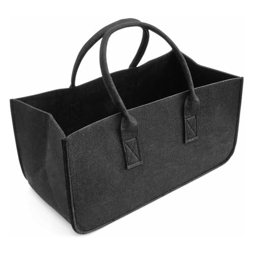 Cesta de Fieltro para Leña de Chimenea, Plegable Cesta para Troncos con Asa, Multifunción Bolsa de Almacenamiento para Guardar Madera, Leña, Juguetes, Periódicos, Ropa, Libros, Compras
