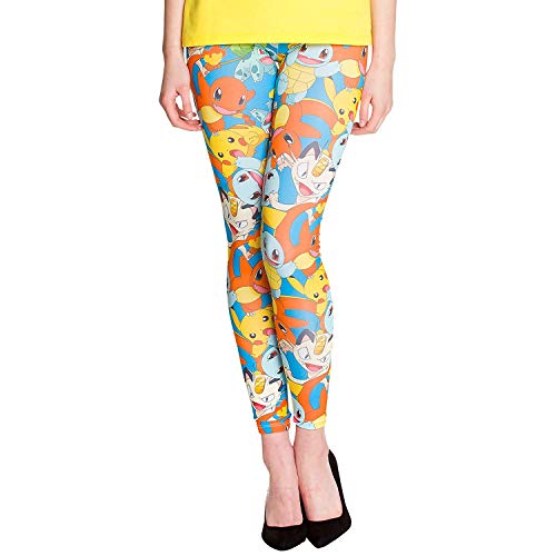 Meroncourt Legging para Mujer con Estampado de Personajes de Pokémon de Lucha, Grande, Multicolor, Azul, W30/L31 (Talla