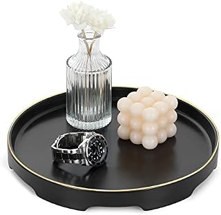 Luxspire Bathroom Vanity Tray, Decorative Jewelry Dish Cosmetic Perfume Organizer Ceramic Gold Tray, Towel Kitchen Dresser Countertop Holder Candle Serving Party Home Bathroom Accessories, Matte Black