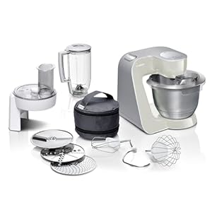 Bosch Keukenmachine MUM5 CreationLine, roestvrijstalen kom 3,9 L, mixer 1,25 l, planetaire mixer, kneedhaak, slag-, doorloopsnijder, 3 schijven, 1000 W