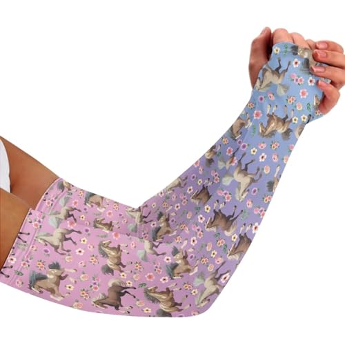 Hudotybom Garden Sleeves for Women Horse UV Arm Sleeves for Women with Thumb Holes Cooling Compression Arm Sleeves Elastic Arm Sleeve Protectors for Gardening Size XL
