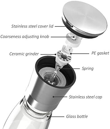 Vevouk Salt and Pepper Grinder Mill Set,Adjustable Ceramic Coarseness Core Stainless Steel Pepper Salt Grinders Mill Table Salt Shaker with Rubber Stand for Peppercorn Kitchen Gifts