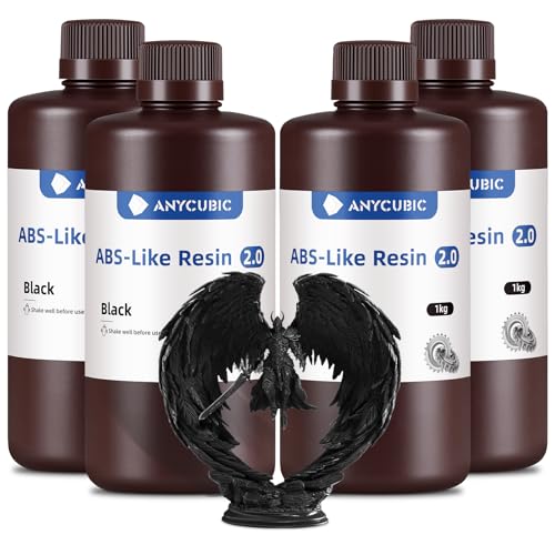 ANYCUBIC 2nd Gen Resin Technology ABS-Like Resin 2.0 Bundle, 3D Printer Resin with High Toughness, More Precise Details, Wide Compatibility for All LCD Resin 3D Printers (Black, 4kg in Total)