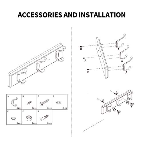 Wooden Wall Mount Coat Rack, Mounted Organizer For Closet, Bathroom, Bedroom, Entryway, Hallway, Foyer, Heavy Duty Double Hooks Hanging Towels, Hats, Bags, Backpacks, Jackets, Keys (White, 3 Hooks) #TOP6