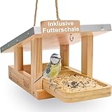 Steady Nature Vogelhaus zum Aufhängen mit Futterschale - Vogelfutterhaus Holz I Futterhaus für Vögel - Vogelhäuser für draußen - Bird Feeder Vogelfutterhäuschen Futtervogelhaus Vogelhäuschen kaufen