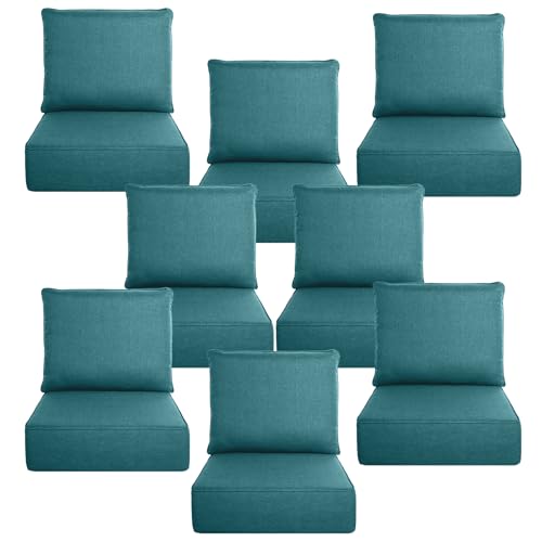 Image of Luxury 6 inch Thick Outdoor Cushion Set 8 - 24x24 Patio Furniture Cushions with 28D High-Density Foam, Water-Resistant & Fade-Resistant Fabric, Removable Covers for Patio Furniture Sofa - Peacock Blue