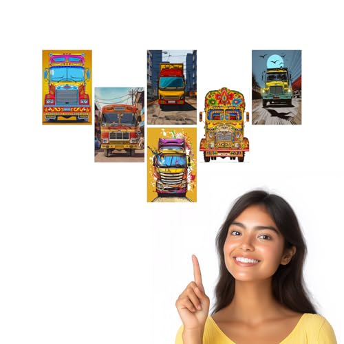 Image of SiddArtify Vibrant Truck Art Print Set - Set of 2-4x6 Inch - Board (Pack of 6) - Sticker (Pack of 6) Wall Room Decoration art Poster Prints