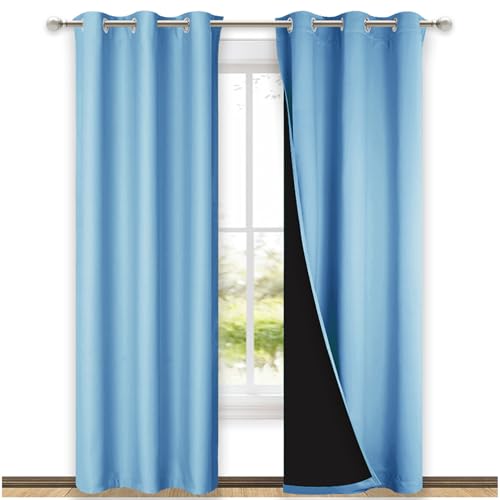 Image of NICETOWN Full Shade Curtain Panels, Blue, 37 inch Wide x 84 inch Long, Pair of Thermal Insulated & Energy Efficiency Blackout Curtains for Living Room Windows, Lined Silky Performance Window Dressing