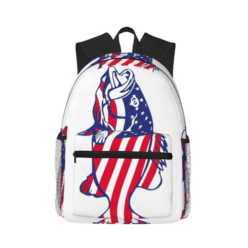 Sac à dos ordinateur 15,7 pouces EdWal noir avec motif imprimé pêche patriotique