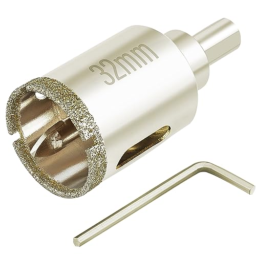 DaduoRi 1 1/4 Inch (32mm) Diamond Hole Saw with Pilot Bit, Diamond Tip 1.25' Tile Hole Saw Bits with Guiding Drill Bit Easy Drilling for Ceramic Tile, Glass, Porcelain, Marble, Granite
