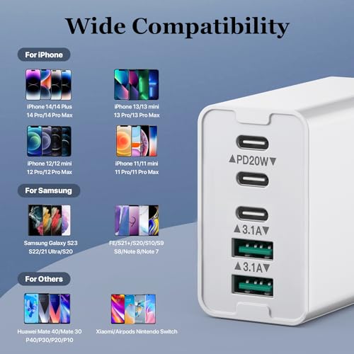 USB C-oplader, 50W 5-poorts snellaadblok, met 3 USB C en 2 QC, PD snellader, USB C wandlader type C laadstekker, compatibel met iPhone 12/13/14/15/Samsung S23/S22/S21/Xiaomi/Huawei/Oppo.. - Afbeelding 4