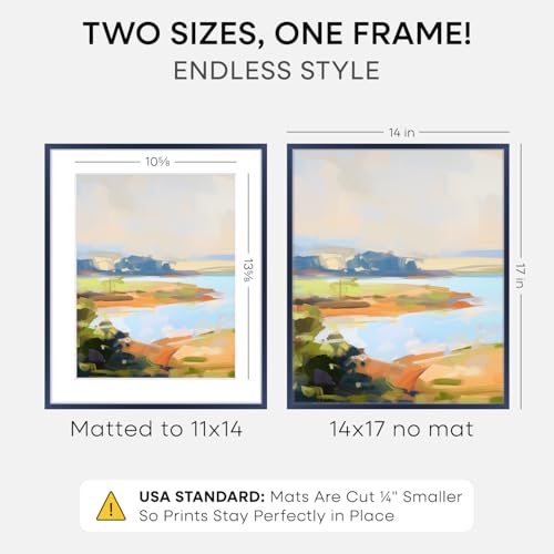 Image of Homeforia 14x17 Picture Frame Navy Blue, High End Metal 14x17 Poster Frames with Mat 11x14 inch Photo, 14 x 17 Navy Blue Frame Matted to 11 by 14 Print, 17x14 Frame, Tempered Glass, Wall Kit, Set of 1