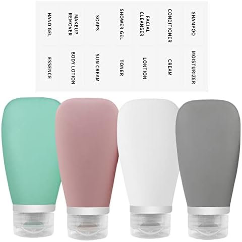 Jsdoin Travel Bottles for Toiletries 90ml, 4 Pack Silicone Travel Toiletries Portable Travel Containers Set Leak Proof Refillable Squeezable Silicone Bottle for Liquid Shampoos, Soap and Cosmetic Cover